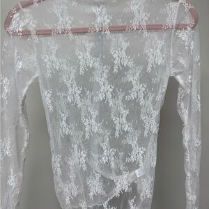 White Lace Mesh Long Sleeve Top